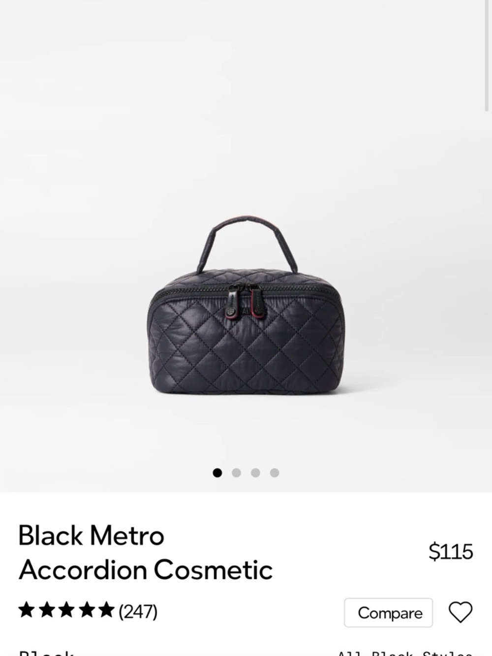 MZ Wallace Quilted Black Carry Cosmetic Case new without tags